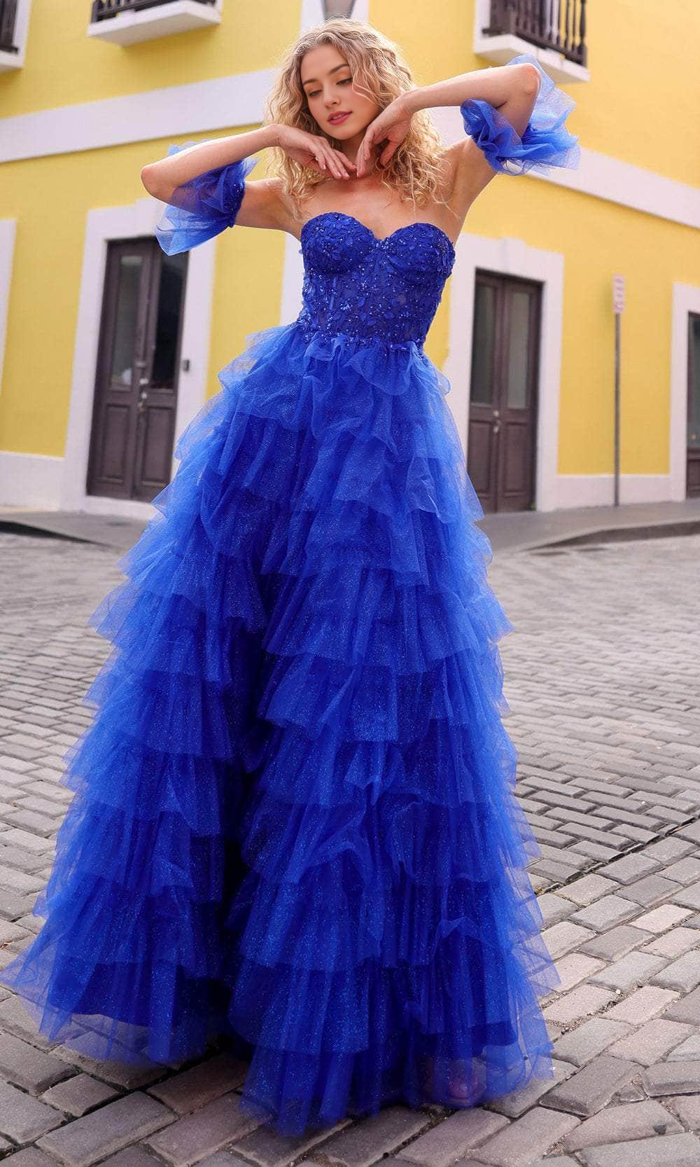 Weitese Formal Women's Dresses Strapless A-line Sweetheart Embellished Corset Prom Dress Floor Length Multi Layer Prom Dress Prom Dresses Stores